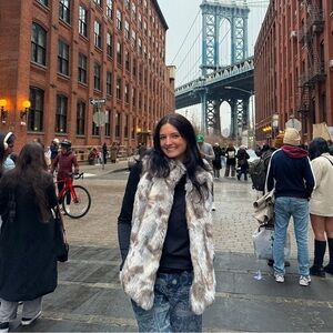 Kristen Blake Luxurious Gray and Cream Faux Fur Vest